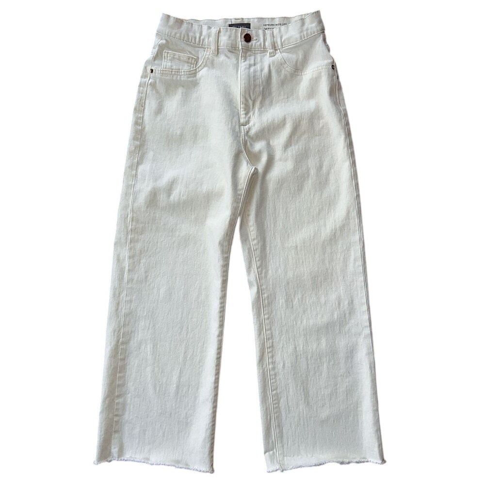 Dl1961 Hepburn High-Rise Wide Leg Raw Hem Eggshell White Jeans 27x25